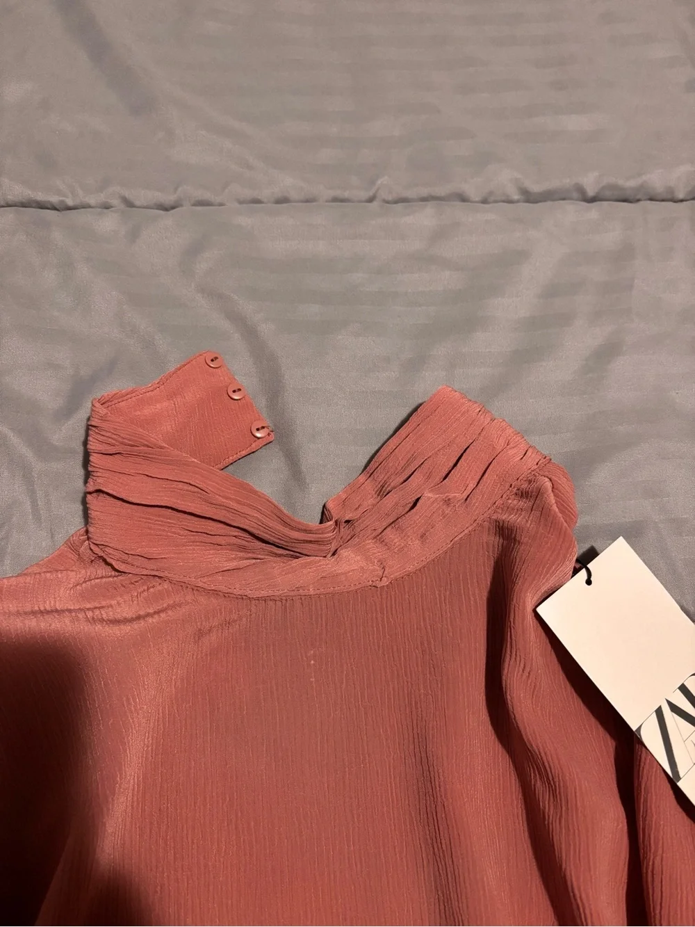 NWT Zara High Collar Blouse with Puff Sleeves size Medium